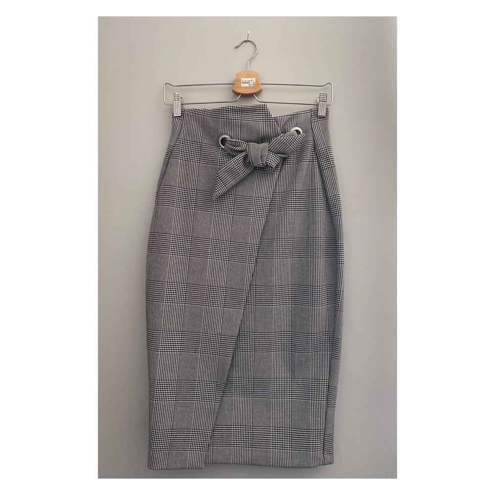H&M Plaid Faux Wrap Pencil Skirt